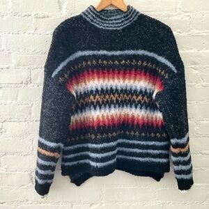 Sweaterland Womens Sweater Blue Colorful Printed Pullover Cozy Chic Soft M/L